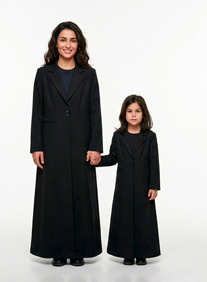 HAWRAA ABAYA Black Abaya with Blazer-Style Cut and Classic Lapel – Minimal Luxury Design - Image 5